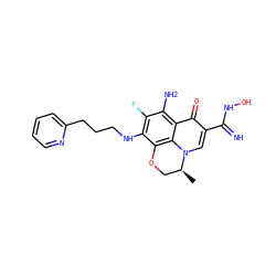 C[C@H]1COc2c(NCCCc3ccccn3)c(F)c(N)c3c(=O)c(C(=N)NO)cn1c23 ZINC000082158383