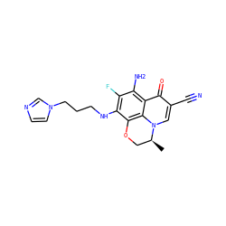 C[C@H]1COc2c(NCCCn3ccnc3)c(F)c(N)c3c(=O)c(C#N)cn1c23 ZINC000073224557