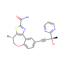 C[C@H]1COc2ccc(C#C[C@@](C)(O)c3ncccn3)cc2-c2nc(C(N)=O)sc21 ZINC000219543331