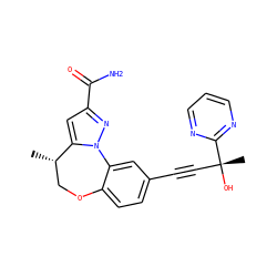 C[C@H]1COc2ccc(C#C[C@@](C)(O)c3ncccn3)cc2-n2nc(C(N)=O)cc21 ZINC000219516446