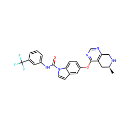 C[C@H]1Cc2c(ncnc2Oc2ccc3c(ccn3C(=O)Nc3cccc(C(F)(F)F)c3)c2)CN1 ZINC000201331042