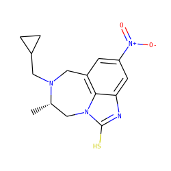 C[C@H]1Cn2c(S)nc3cc([N+](=O)[O-])cc(c32)CN1CC1CC1 ZINC000013474557