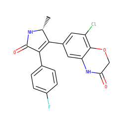C[C@H]1NC(=O)C(c2ccc(F)cc2)=C1c1cc(Cl)c2c(c1)NC(=O)CO2 ZINC000096283359