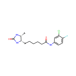 C[C@H]1NC(=O)N[C@H]1CCCCCC(=O)Nc1ccc(F)c(Cl)c1 ZINC000004520576