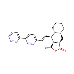 C[C@H]1OC(=O)[C@@H]2C[C@@H]3CCCC[C@H]3[C@H](/C=C/c3ccc(-c4cccnc4)cn3)[C@H]12 ZINC000003940307