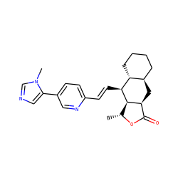 C[C@H]1OC(=O)[C@@H]2C[C@@H]3CCCC[C@H]3[C@H](/C=C/c3ccc(-c4cncn4C)cn3)[C@H]12 ZINC000028823115