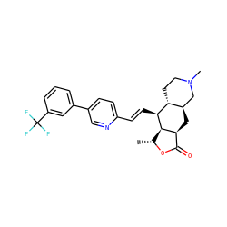 C[C@H]1OC(=O)[C@@H]2C[C@@H]3CN(C)CC[C@H]3[C@H](/C=C/c3ccc(-c4cccc(C(F)(F)F)c4)cn3)[C@H]12 ZINC000028712084