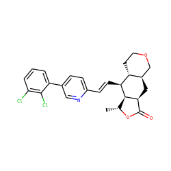 C[C@H]1OC(=O)[C@@H]2C[C@@H]3COCC[C@H]3[C@H](/C=C/c3ccc(-c4cccc(Cl)c4Cl)cn3)[C@H]12 ZINC000028712072