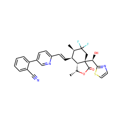 C[C@H]1OC(=O)[C@]2([C@@H](O)c3nccs3)CC(F)(F)[C@H](C)[C@H](/C=C/c3ccc(-c4ccccc4C#N)cn3)[C@@H]12 ZINC001772575768