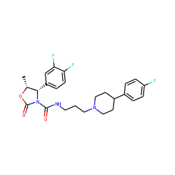 C[C@H]1OC(=O)N(C(=O)NCCCN2CCC(c3ccc(F)cc3)CC2)[C@H]1c1ccc(F)c(F)c1 ZINC000013913151