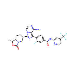 C[C@H]1OC(=O)N2C[C@H](c3nc(-c4ccc(C(=O)Nc5cc(C(F)(F)F)ccn5)cc4F)c4c(N)nccn34)CC[C@@H]12 ZINC000145445790