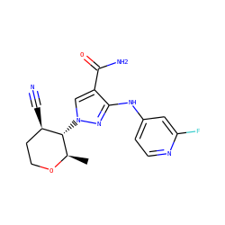 C[C@H]1OCC[C@@H](C#N)[C@@H]1n1cc(C(N)=O)c(Nc2ccnc(F)c2)n1 ZINC000221258431