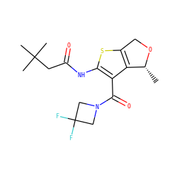 C[C@H]1OCc2sc(NC(=O)CC(C)(C)C)c(C(=O)N3CC(F)(F)C3)c21 ZINC000095562516