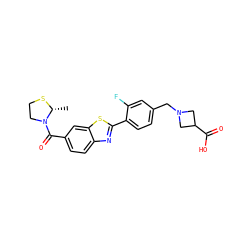 C[C@H]1SCCN1C(=O)c1ccc2nc(-c3ccc(CN4CC(C(=O)O)C4)cc3F)sc2c1 ZINC000073161634