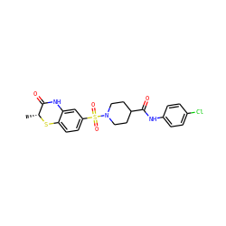 C[C@H]1Sc2ccc(S(=O)(=O)N3CCC(C(=O)Nc4ccc(Cl)cc4)CC3)cc2NC1=O ZINC000009265883