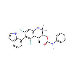 C[C@H]1c2c(cc(F)c(-c3cccc4cc[nH]c34)c2F)NC(C)(C)[C@@H]1OC(=O)N(C)c1ccccc1 ZINC000066097569