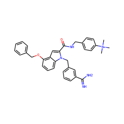C[N+](C)(C)c1ccc(CNC(=O)c2cc3c(OCc4ccccc4)cccc3n2Cc2cccc(C(=N)N)c2)cc1 ZINC000026662294