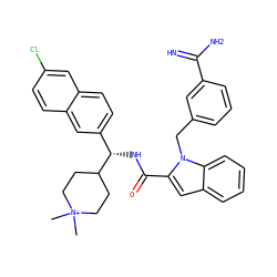 C[N+]1(C)CCC([C@@H](NC(=O)c2cc3ccccc3n2Cc2cccc(C(=N)N)c2)c2ccc3cc(Cl)ccc3c2)CC1 ZINC000026668365