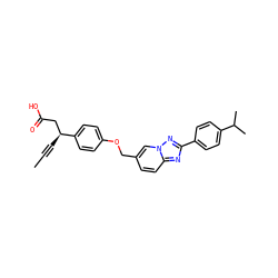 CC#C[C@@H](CC(=O)O)c1ccc(OCc2ccc3nc(-c4ccc(C(C)C)cc4)nn3c2)cc1 ZINC001772626109