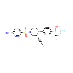 CC#C[C@@H]1CN(S(=O)(=O)c2ccc(N)nc2)CCN1c1ccc(C(O)(C(F)(F)F)C(F)(F)F)cc1 ZINC000103263605
