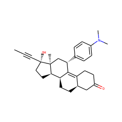CC#C[C@]1(O)CC[C@@H]2[C@@H]3CC[C@@H]4CC(=O)CCC4=C3[C@@H](c3ccc(N(C)C)cc3)C[C@@]21C ZINC000028464086