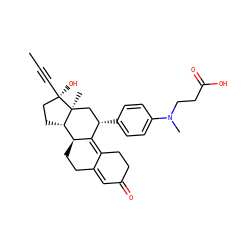 CC#C[C@]1(O)CC[C@H]2[C@@H]3CCC4=CC(=O)CCC4=C3[C@@H](c3ccc(N(C)CCC(=O)O)cc3)C[C@@]21C ZINC000053276043