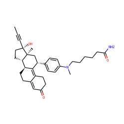 CC#C[C@]1(O)CC[C@H]2[C@@H]3CCC4=CC(=O)CCC4=C3[C@@H](c3ccc(N(C)CCCCCC(N)=O)cc3)C[C@@]21C ZINC000044306919