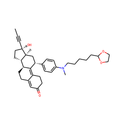 CC#C[C@]1(O)CC[C@H]2[C@@H]3CCC4=CC(=O)CCC4=C3[C@@H](c3ccc(N(C)CCCCCC4OCCO4)cc3)C[C@@]21C ZINC000042834048