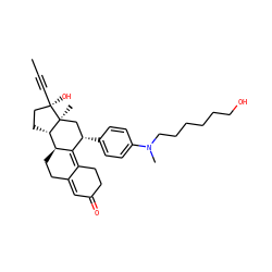 CC#C[C@]1(O)CC[C@H]2[C@@H]3CCC4=CC(=O)CCC4=C3[C@@H](c3ccc(N(C)CCCCCCO)cc3)C[C@@]21C ZINC000044359735