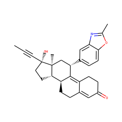 CC#C[C@]1(O)CC[C@H]2[C@@H]3CCC4=CC(=O)CCC4=C3[C@@H](c3ccc4oc(C)nc4c3)C[C@@]21C ZINC000073200527