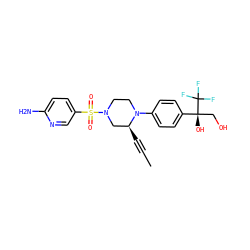 CC#C[C@H]1CN(S(=O)(=O)c2ccc(N)nc2)CCN1c1ccc([C@@](O)(CO)C(F)(F)F)cc1 ZINC000169311048