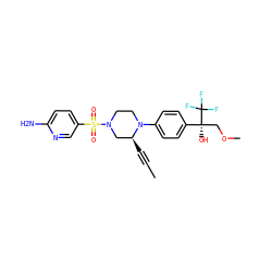 CC#C[C@H]1CN(S(=O)(=O)c2ccc(N)nc2)CCN1c1ccc([C@](O)(COC)C(F)(F)F)cc1 ZINC000145939827