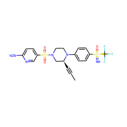 CC#C[C@H]1CN(S(=O)(=O)c2ccc(N)nc2)CCN1c1ccc([S@@](=N)(=O)C(F)(F)F)cc1 ZINC000098208270