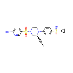 CC#C[C@H]1CN(S(=O)(=O)c2ccc(N)nc2)CCN1c1ccc([S@@](=N)(=O)C2CC2)cc1 ZINC000145934181