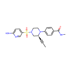 CC#C[C@H]1CN(S(=O)(=O)c2ccc(N)nc2)CCN1c1ccc(C(=O)NC)cc1 ZINC000169311057