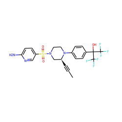 CC#C[C@H]1CN(S(=O)(=O)c2ccc(N)nc2)CCN1c1ccc(C(O)(C(F)(F)F)C(F)(F)F)cc1 ZINC000098209176