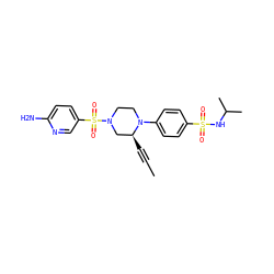 CC#C[C@H]1CN(S(=O)(=O)c2ccc(N)nc2)CCN1c1ccc(S(=O)(=O)NC(C)C)cc1 ZINC000145936320