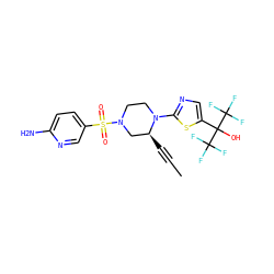 CC#C[C@H]1CN(S(=O)(=O)c2ccc(N)nc2)CCN1c1ncc(C(O)(C(F)(F)F)C(F)(F)F)s1 ZINC000169306865