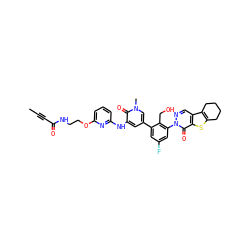 CC#CC(=O)NCCOc1cccc(Nc2cc(-c3cc(F)cc(-n4ncc5c6c(sc5c4=O)CCCC6)c3CO)cn(C)c2=O)n1 ZINC001772630009
