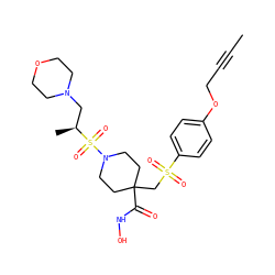 CC#CCOc1ccc(S(=O)(=O)CC2(C(=O)NO)CCN(S(=O)(=O)[C@@H](C)CN3CCOCC3)CC2)cc1 ZINC000028816874