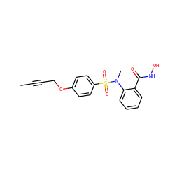 CC#CCOc1ccc(S(=O)(=O)N(C)c2ccccc2C(=O)NO)cc1 ZINC000013440718