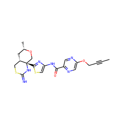 CC#CCOc1cnc(C(=O)Nc2csc([C@]34CO[C@@H](C)C[C@H]3CSC(=N)N4)n2)cn1 ZINC001772621544