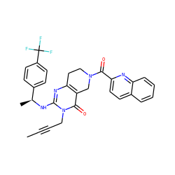 CC#CCn1c(N[C@@H](C)c2ccc(C(F)(F)F)cc2)nc2c(c1=O)CN(C(=O)c1ccc3ccccc3n1)CC2 ZINC000113829213