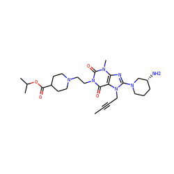 CC#CCn1c(N2CCC[C@@H](N)C2)nc2c1c(=O)n(CCN1CCC(C(=O)OC(C)C)CC1)c(=O)n2C ZINC001772641350