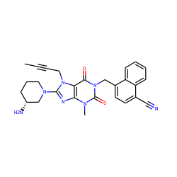 CC#CCn1c(N2CCC[C@@H](N)C2)nc2c1c(=O)n(Cc1ccc(C#N)c3ccccc13)c(=O)n2C ZINC000114288771