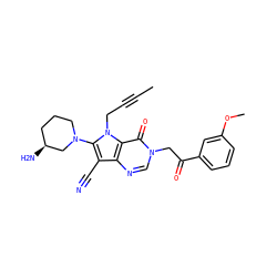 CC#CCn1c(N2CCC[C@H](N)C2)c(C#N)c2ncn(CC(=O)c3cccc(OC)c3)c(=O)c21 ZINC000073278900