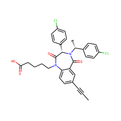 CC#Cc1ccc2c(c1)C(=O)N([C@H](C)c1ccc(Cl)cc1)[C@@H](c1ccc(Cl)cc1)C(=O)N2CCCCC(=O)O ZINC000036184575