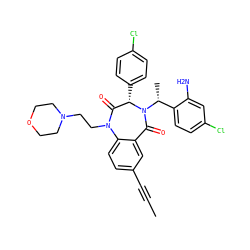 CC#Cc1ccc2c(c1)C(=O)N([C@H](C)c1ccc(Cl)cc1N)[C@@H](c1ccc(Cl)cc1)C(=O)N2CCN1CCOCC1 ZINC000036184572
