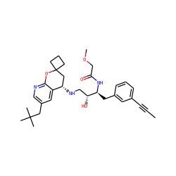 CC#Cc1cccc(C[C@H](NC(=O)COC)[C@H](O)CN[C@H]2CC3(CCC3)Oc3ncc(CC(C)(C)C)cc32)c1 ZINC000095577443