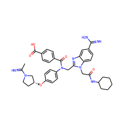 CC(=N)N1CC[C@@H](Oc2ccc(N(Cc3nc4cc(C(=N)N)ccc4n3CC(=O)NC3CCCCC3)C(=O)c3ccc(C(=O)O)cc3)cc2)C1 ZINC000028375348